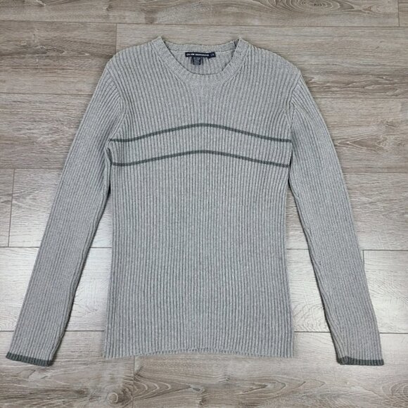 Club Monaco Gray Striped Ribbed Knit Crewneck Sweater Large - Picture 2 of 16